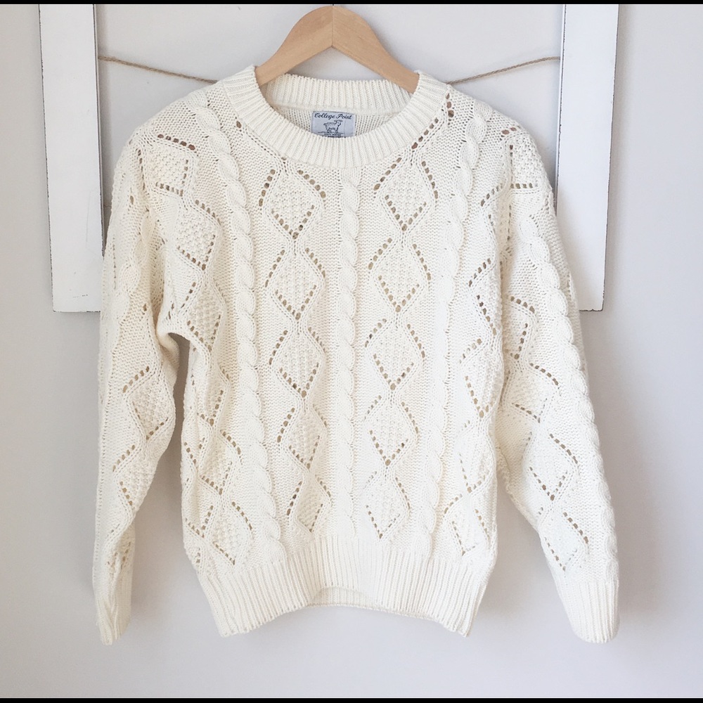 Vintage Knit Acrylic Sweater, Ivory - Women’s XS